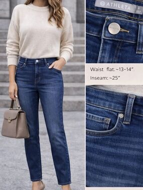 Athleta Slim Straight Jeans Women Size 8 Stretch Denim Mid Rise Dark Wash